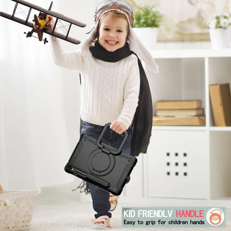 For Samsung Galaxy Tab S9 FE / S9 Handle Robot Silicone Hybrid PC Tablet Case(Black)