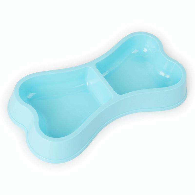 Plastic Dog Bowls Bone-shaped Candy Color Dog Feeder Eco-friendly Double-head Bowls(Light Green)