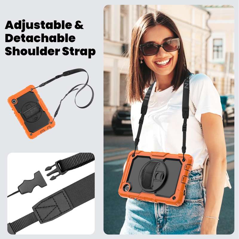 For Samsung Galaxy Tab A9 Silicone + PC Tablet Case with Shoulder Strap(Orange)