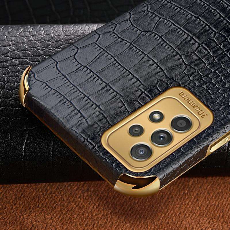 For Samsung Galaxy A53 6D Electroplating Crocodile Texture Phone Case With Holder(Black)