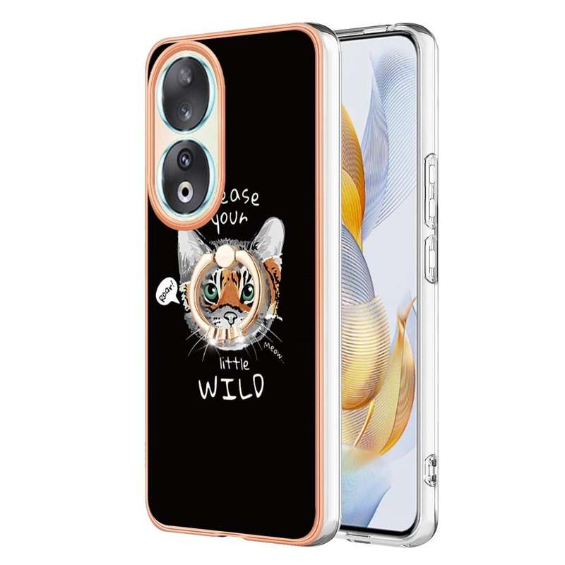For Honor 90 5G Electroplating Dual-side IMD Phone Case with Ring Holder(Natural Growth)