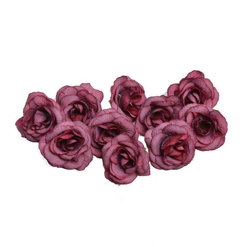 10 Sets 4cm Artificial Flower Silk Rose Flower Head for Wedding Party Home Decoration(Dark pink)