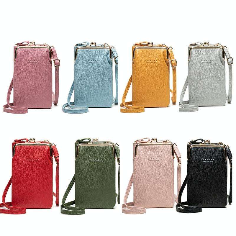 H2107 Ladies Mobile Phone Bag Shoulder Messenger Bag Pebbled Zipper Wallet(Pink)