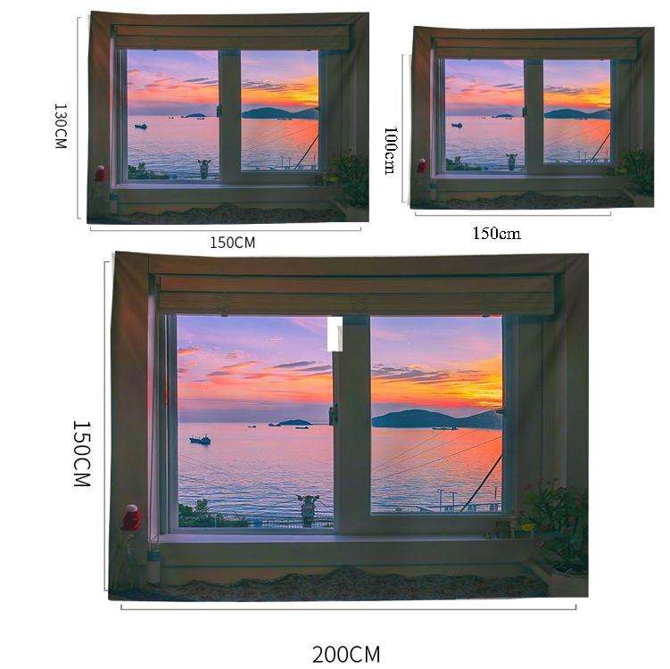 Sea View Window Background Cloth Fresh Bedroom Homestay Decoration Wall Cloth Tapestry, Size: 200...