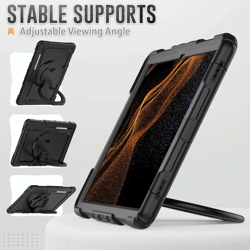 For Samsung Galaxy Tab S8 Ultra Bracelet Holder Silicone + PC Tablet Case(Black)