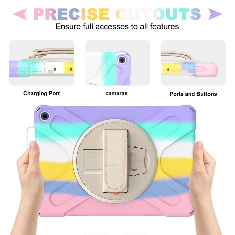 For Amazon Kindle Fire HD 10 2021 Silicone + PC Protective Case with Holder & Shoulder Strap(Colo...