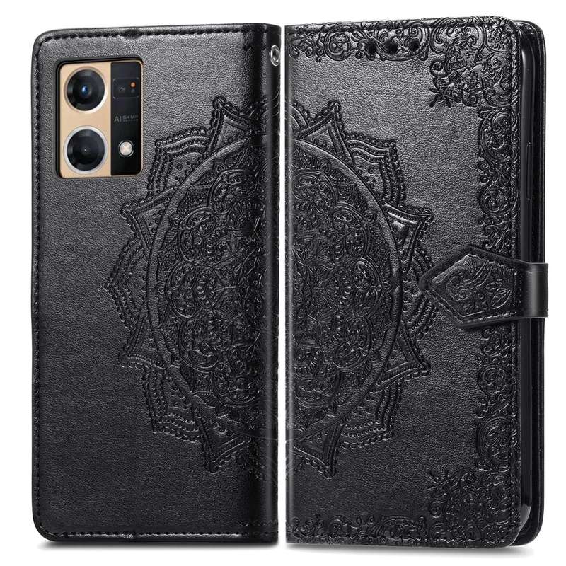 For OPPO Reno7 4G Mandala Flower Embossed Horizontal Flip Leather Phone Case(Black)