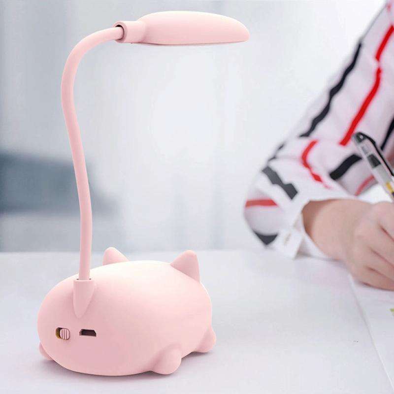 Cartoon Cat Design LED Eye Protection Reading Lamp USB Rechargeable Desk Lamp(White)