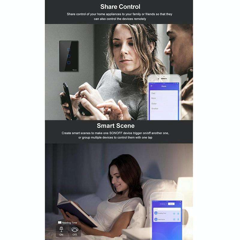 Sonoff T3 US-TX 433 RF WIFI Smart Remote Control Wall Touch Switch, US Plug, Style:Single Button