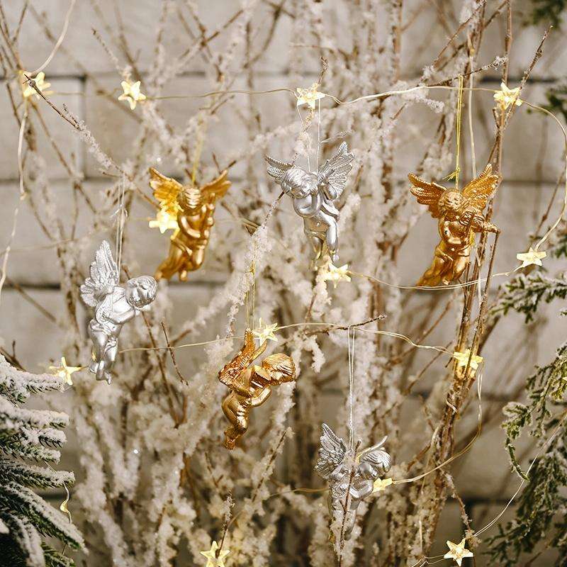 6pcs /Pack Christmas Angel Pendant Decoration Electroplated Semi-Dimensional Hanging Ornament(Sil...