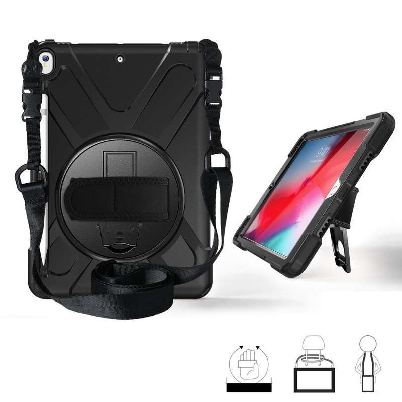 For iPad Pro 10.5 360 Degree Rotation Silicone Protective Cover with Holder & Hand Strap & Long S...