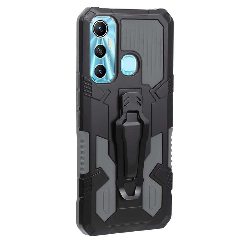For Infinix Hot 11 Armor Warrior Shockproof PC + TPU Lanyard Phone Case(Grey)