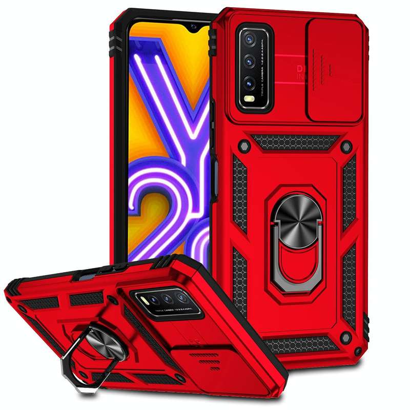 For vivo Y20 Sliding Camshield Holder Phone Case(Red)