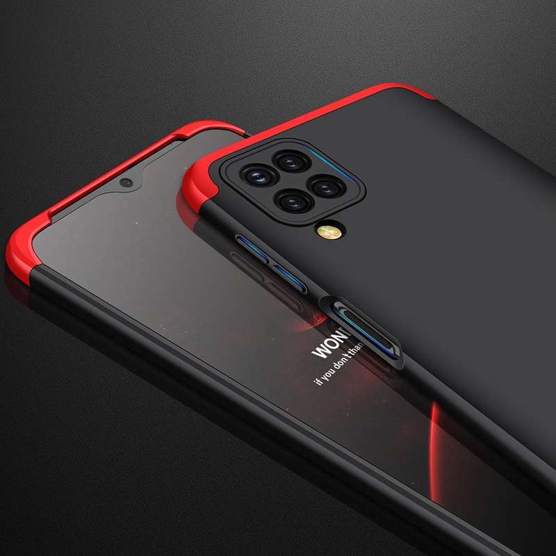 For Samsung Galaxy A12 GKK Three Stage Splicing Full Coverage PC Case(Black+Red)
