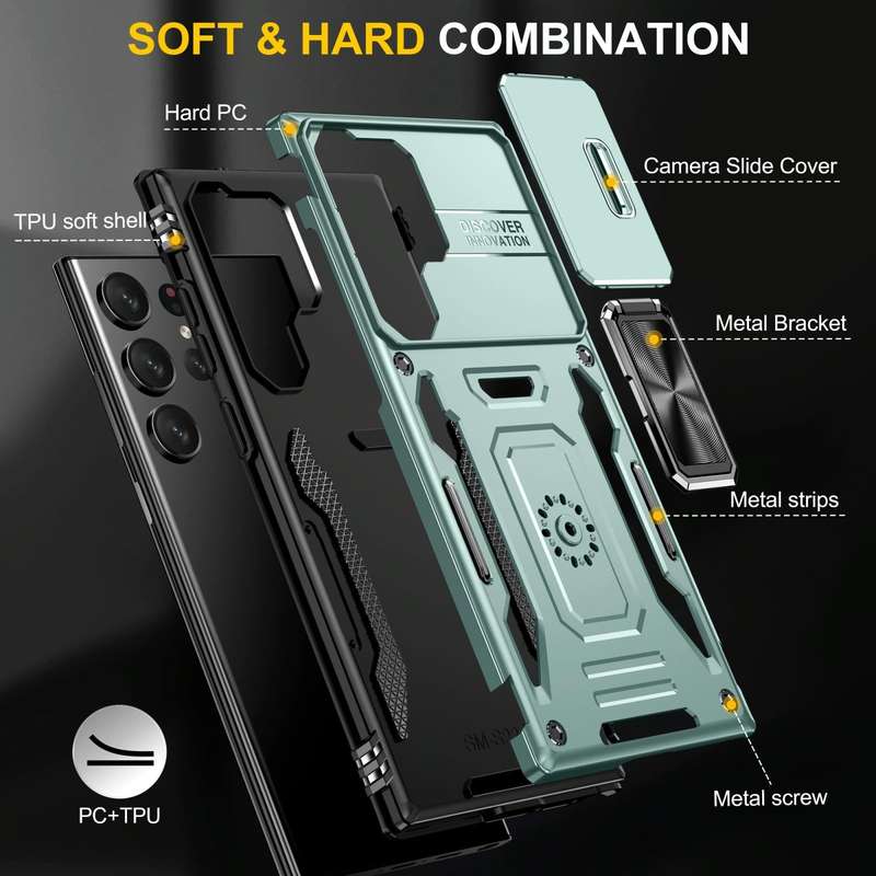 For Samsung Galaxy S24 Ultra 5G Armor PC + TPU Camera Shield Phone Case(Alpine Green)