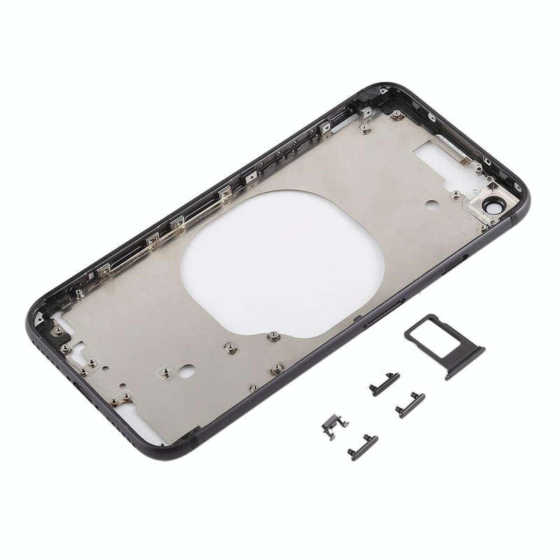 Transparent Back Cover with Camera Lens & SIM Card Tray & Side Keys for iPhone 8 (Black)