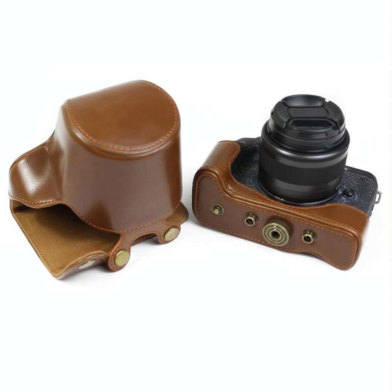 Full Body Camera PU Leather Case Bag with Strap for Canon EOS M6 Mark II (15-55mm Lens) (Brown)
