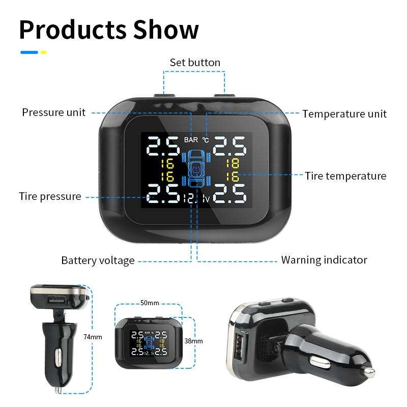 Q3 Mini Cigarette Lighter Car Wireless Tire Pressure Monitoring System TPMS Car Temperature Volta...