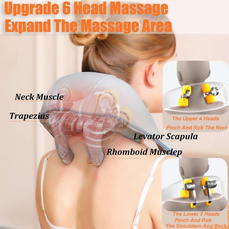 Electric Neck And Shoulder Massager Shiatsu Back Neck Massager With Heat(Gray)