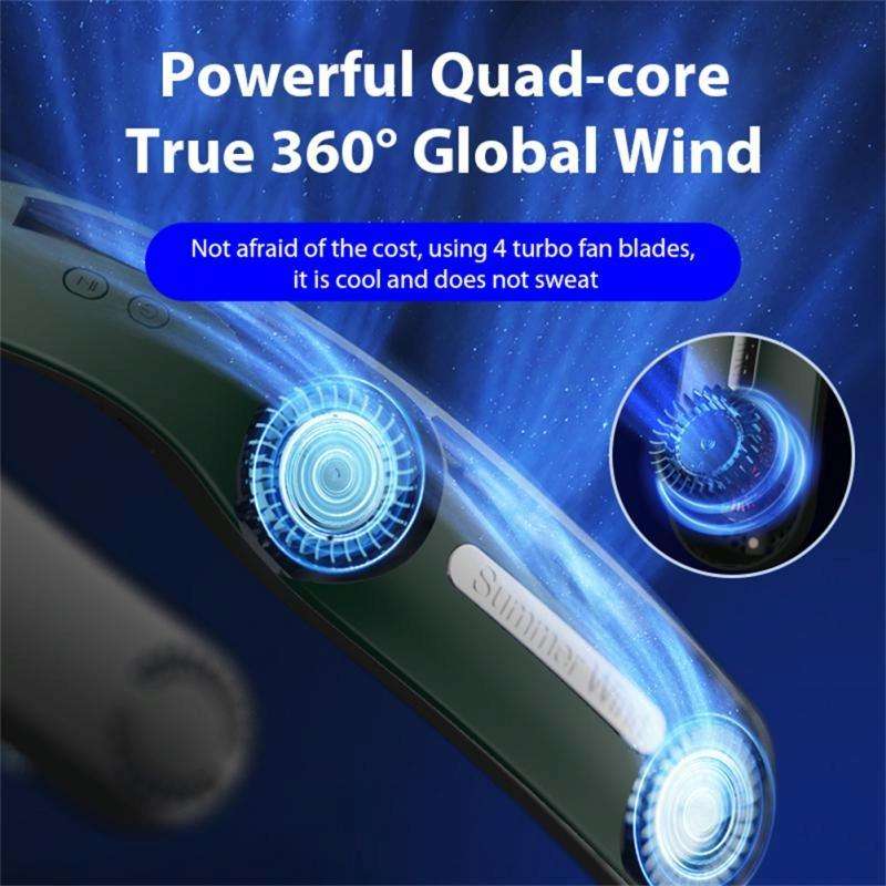 Lazy Hanging Neck Fan Bladeless Silent Sports Fan,Model: A306 Four -core 4000 mAh White