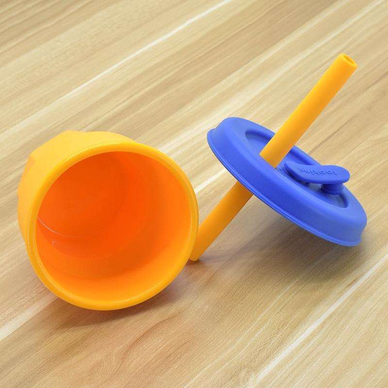 Children Silicone Straw Cups Drop And High Temperature Resistant Water Cups Brown Cup+Ink Green C...