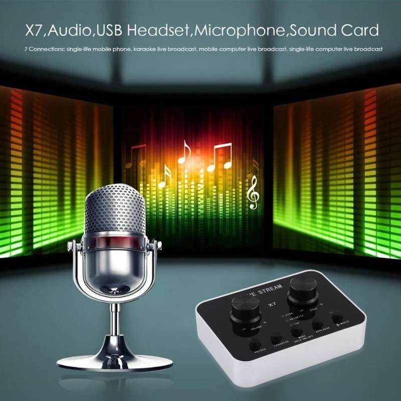 X7 Live Broadcast Audio USB Headset Microphone Webcast Entertainment Streamer Sound Card for Phon...