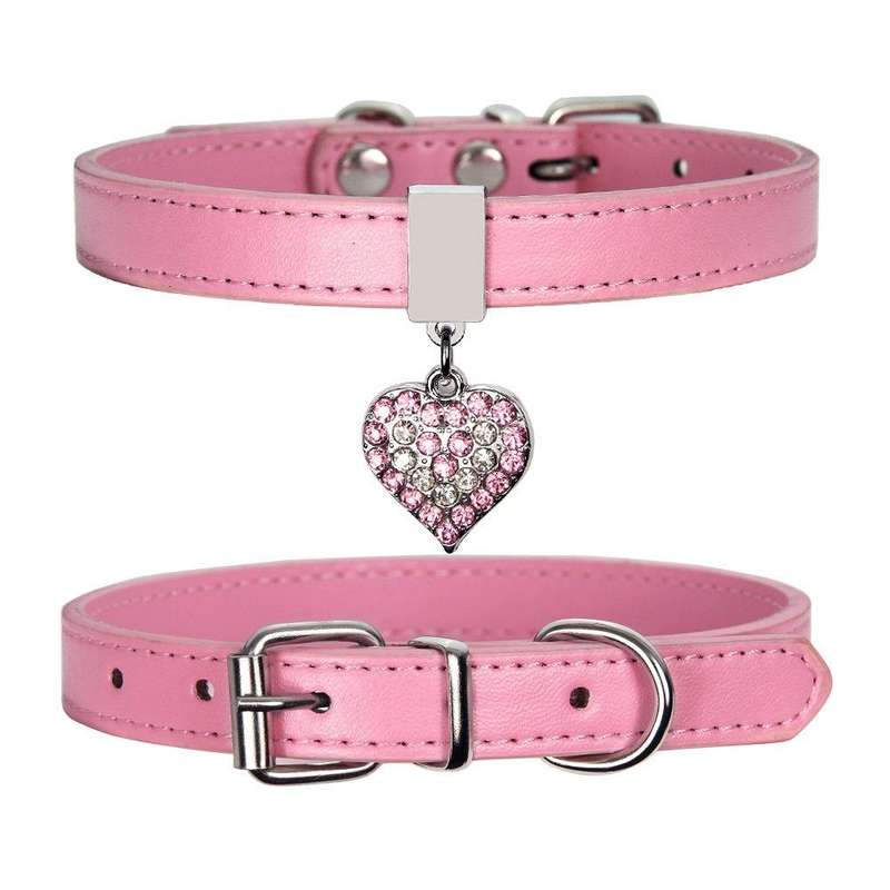 Heart Shaped Pendant PU Leather Dog Collar Pet Dog Leash, Size: S 1.3-30cm(Blue)