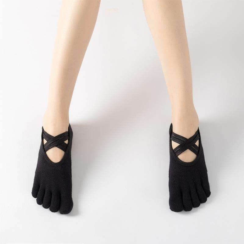 Terry Five-Finger Socks Cotton Thickened Warm and Non-Slip Yoga Socks Cross Strap Dance Socks, Si...