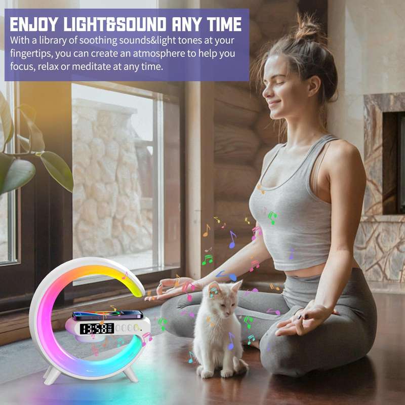 G69 G Shape Smart Bluetooth Speaker Support Wireless Charger & Alarm Clock & Wake-up Light, Witho...