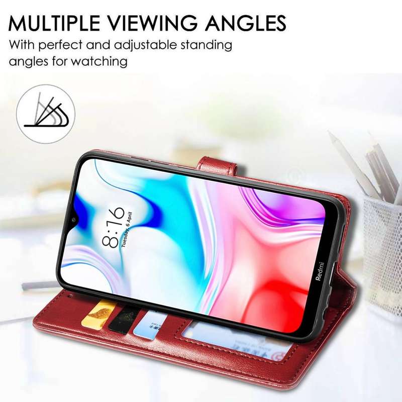 For Xiaomi Redmi 8 Retro Solid Color Leather Buckle Phone Case with Lanyard & Photo Frame & Card ...