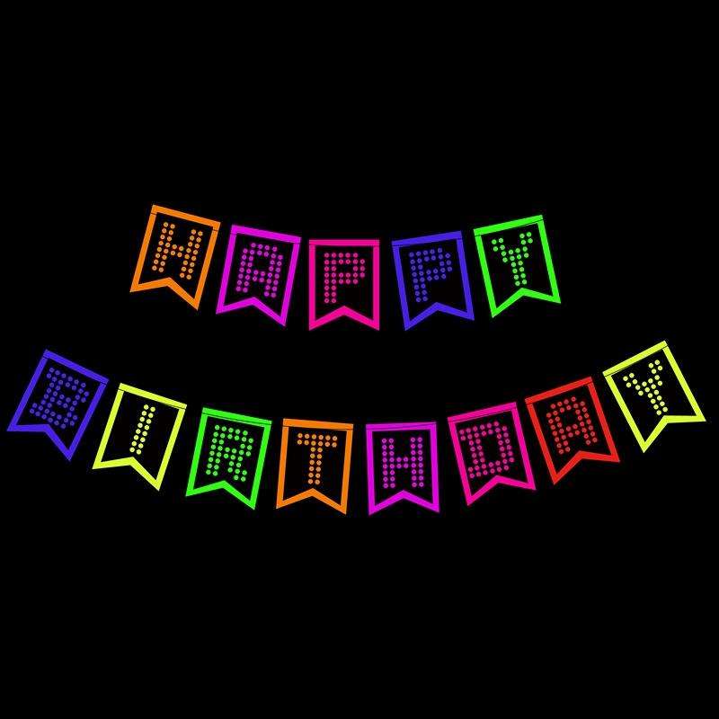 54 In 1 Fluorescent Party Decorations Fluorescent Letters Birthday Pull Flag Cake Insert Balloon Set