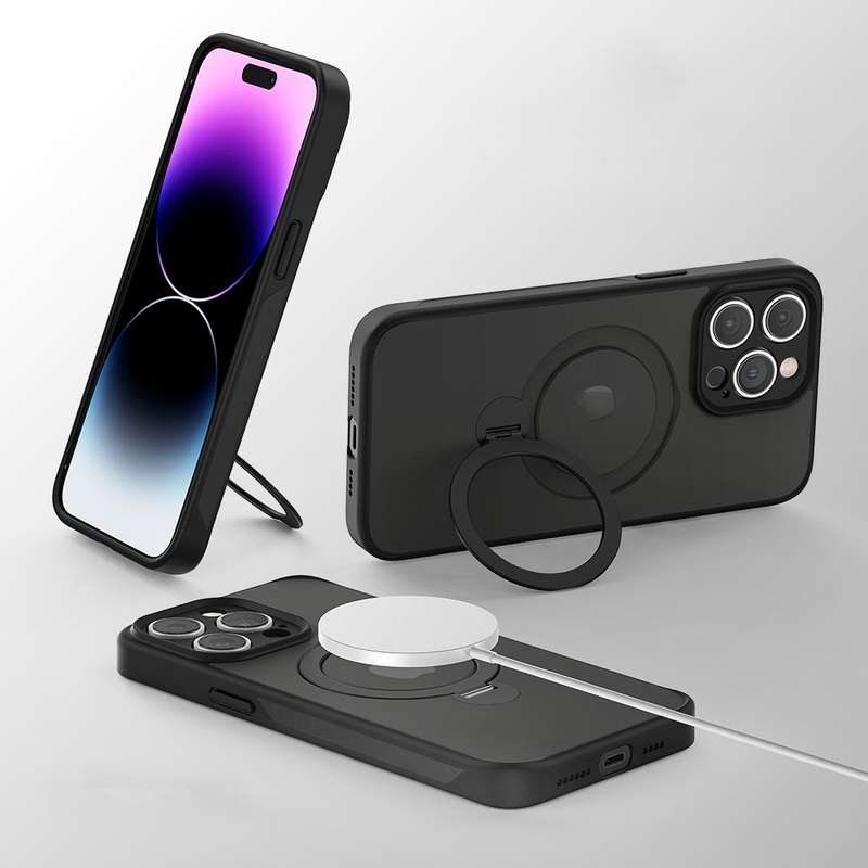 For iPhone 15 Pro 360 Magsafe Ring Holder TPU Hybrid PC Phone Case(Purple)