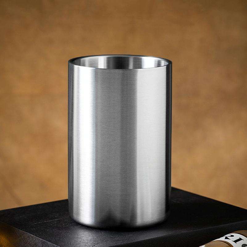 Large Capacity Thickened Stainless Steel Round Ice Bucket Bar Double-Layer Champagne Beer Barrel(...