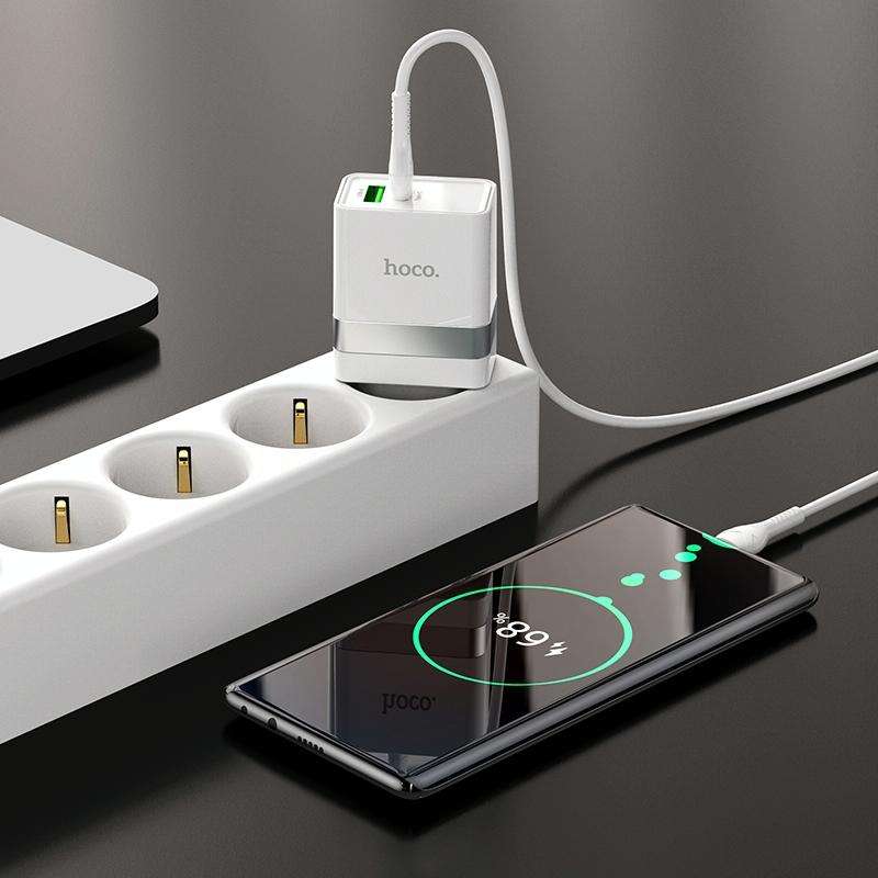 hoco N21 PD 30W Type-C / USB-C + QC 3.0 USB Mini Fast Charger, EU Plug(White)