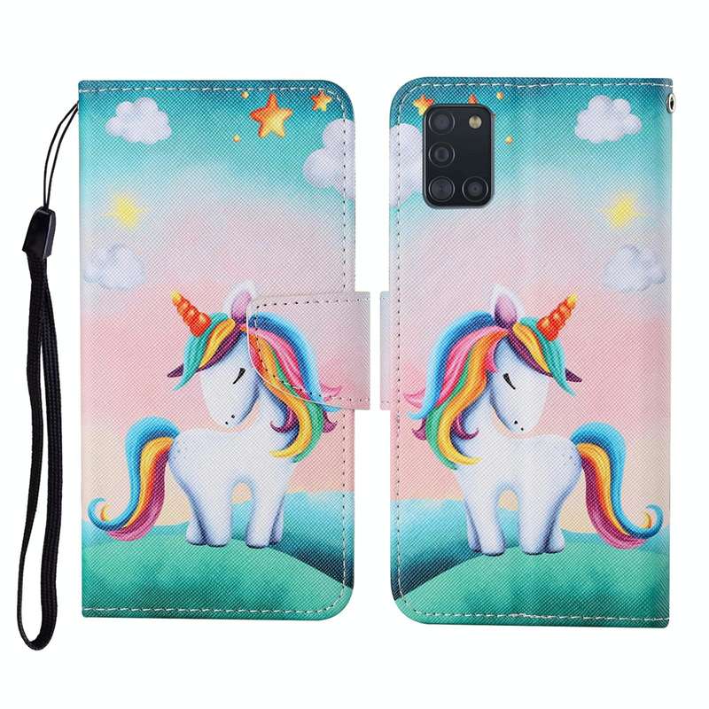 For Samsung Galaxy A31 Colored Drawing Pattern Horizontal Flip Leather Case with Holder & Card Sl...