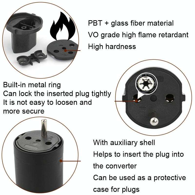 EU to Switzerland Convertible Plug With Ground Wire Travel Adaptor(Black)