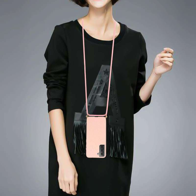 For Samsung Galaxy S23 FE 5G Wheat Straw Material + TPU Phone Case with Lanyard(Pink)