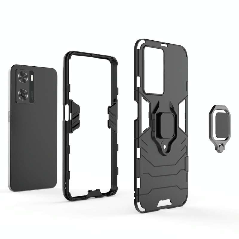 For OPPO A57 4G Foreign Version Shockproof PC + TPU Holder Phone Case(Navy Blue)