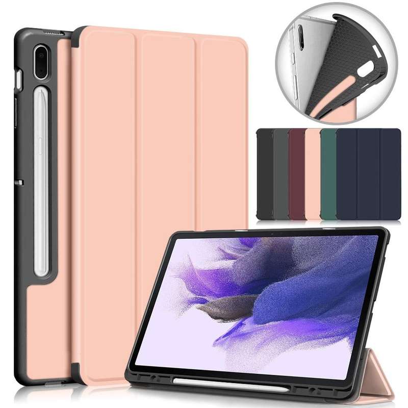 For Samsung Galaxy Tab S7 FE 12.4 Solid Color TPU Horizontal Flip Tablet Leather Case with 3-Fold...