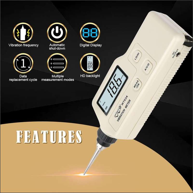 Wintact WT63A Vibration Meter Digital Tester Vibrometer Analyzer Acceleration Velocity(Black Red)
