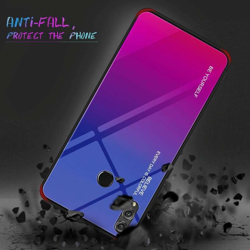 For Huawei Honor 8X Gradient Color Glass Case(Purple)