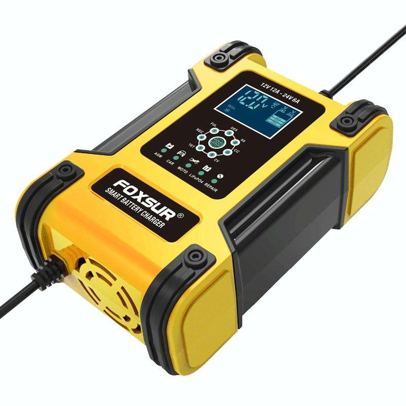 FOXSUR 12A / 12V / 24V Car / Motorcycle 7-stage Lead-acid Battery AGM Charger, Plug Type:JP Plug(...