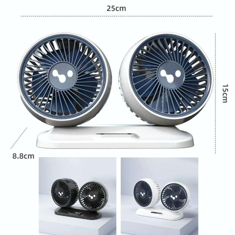 12v/24v Car Fan USB Interface Powerful Double Head Electric Fan(Olive Black)