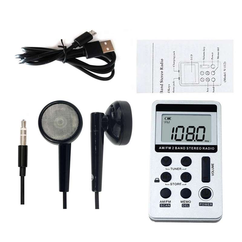 Portable AM / FM Two Bands Rechargeable Stereo Radio Mini Receiver with & LCD Screen & Earphone J...
