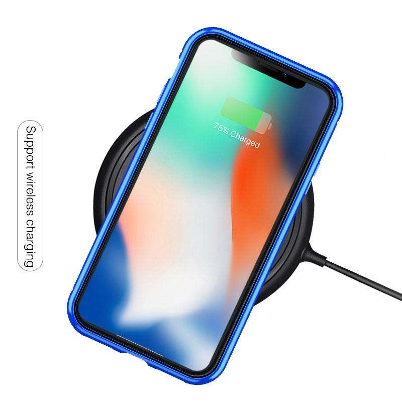 For iPhone XS Max Ultra Slim Double Sides Magnetic Adsorption Angular Frame Tempered Glass Magnet...