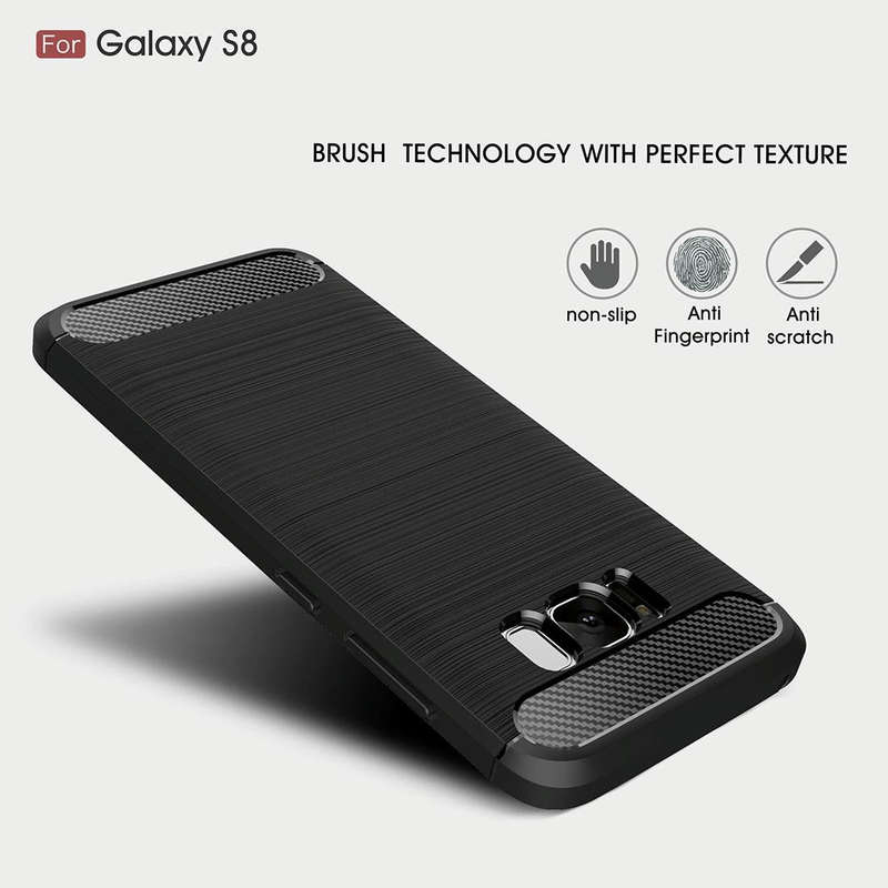 For Galaxy S8 Brushed Carbon Fiber Texture Shockproof TPU Protective Cover Case (Dark Blue)