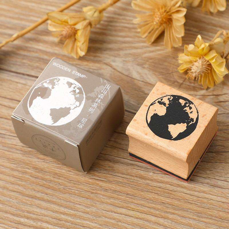 5 PCS DIY Vintage Nature Landscape Handbook Wooden Stamp(Stars)