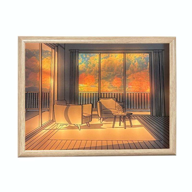 Three-Color Lighting Bedroom Bedside LED Luminous Decorative Painting, Size: Small(Mountain & River)