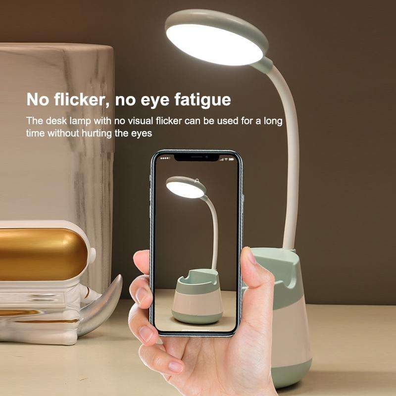USB Charging LED Desk Light Eye Protection Lamp with Pen Holder and Phone Holder(CS276-3 Green)