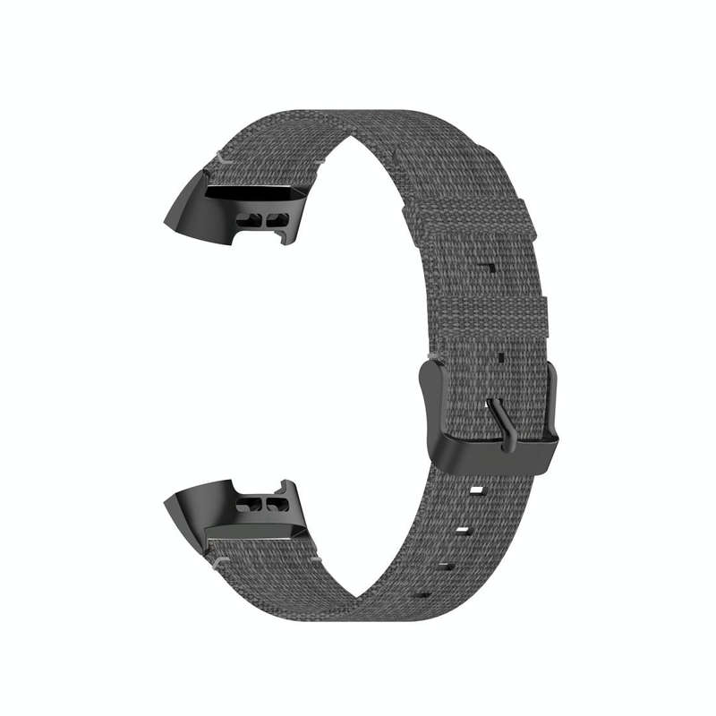 For Fitbit Charge 4 / Charge 3 / Charge 3 SE Stainless Steel Head Grain Nylon Denim Replacement S...